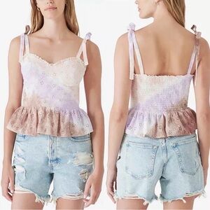 Lucky Brand Eyelet Tye Dye Corset Smocked Tank Top size XL